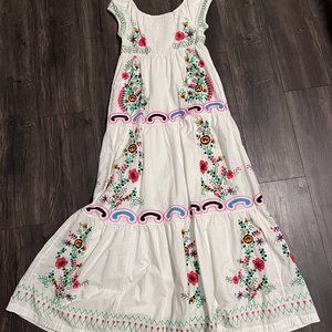 Anthropologie White Dress (with colorful details) Size S